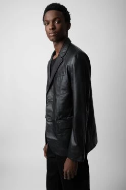 Zadig & Voltaire Valfried Leather Blazer Black -Modern Fashion Shop RMBL00017 NOIR 5
