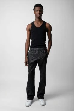 Zadig & Voltaire Pacha Crinkled Leather Pants Black