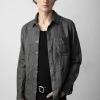 Zadig & Voltaire Serge Crinkled Leather Shirt Elephant