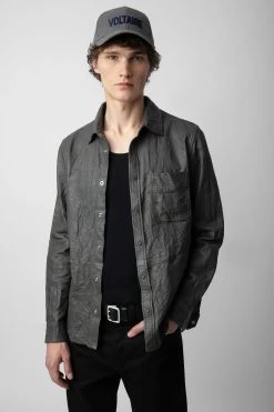 Zadig & Voltaire Serge Crinkled Leather Shirt Elephant