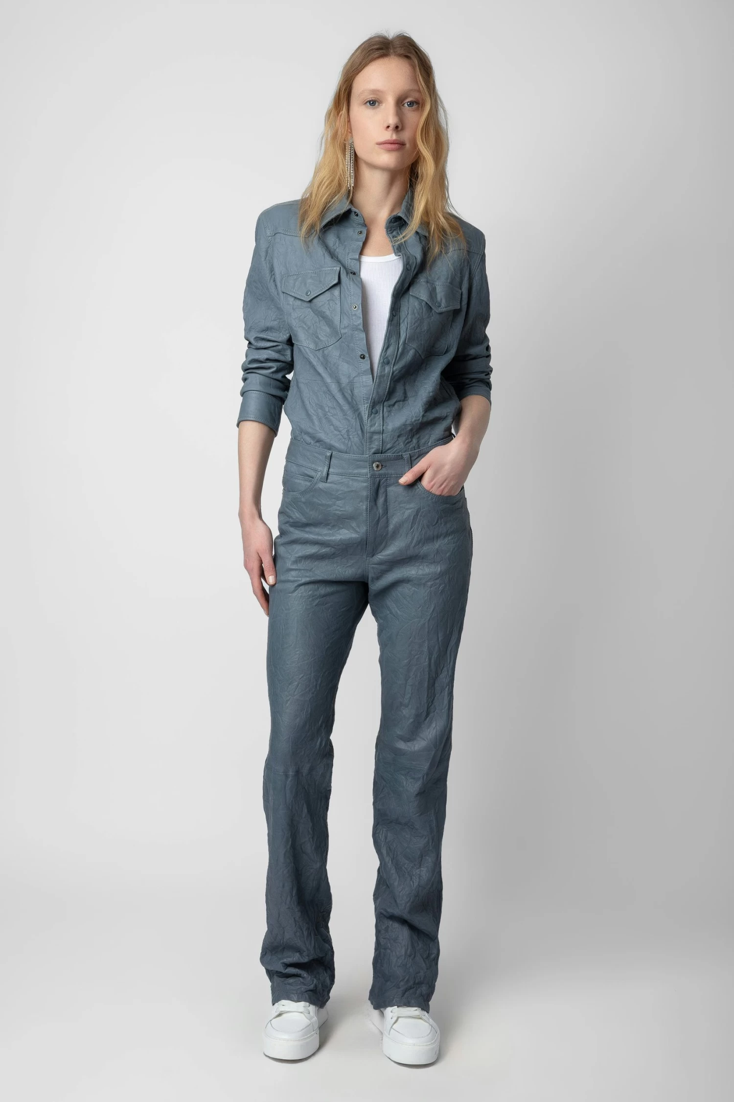 Zadig & Voltaire Pistol Crinkled Leather Pants Light Blue 3 Zadig & Voltaire Pistol Crinkled Leather Pants Light Blue