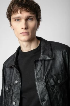 Zadig & Voltaire Base Crinkled Leather Jacket Black -Modern Fashion Shop SKCU1406H NOIR 24