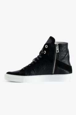 Zadig & Voltaire ZV1747 High Flash High-Top Crinkled Sneakers Black -Modern Fashion Shop SWSN00431 NOIR 2