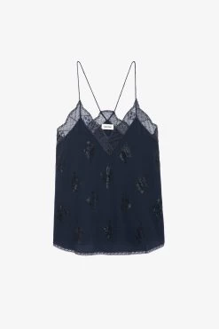 Zadig & Voltaire Christy Diamanté Silk Camisole Encre -Modern Fashion Shop WWCR00224 ENCRE