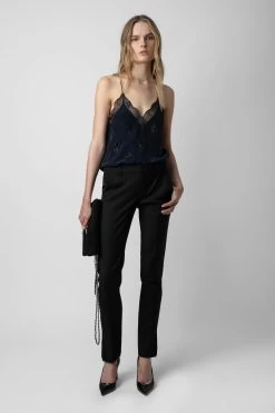 Zadig & Voltaire Christy Diamanté Silk Camisole Encre