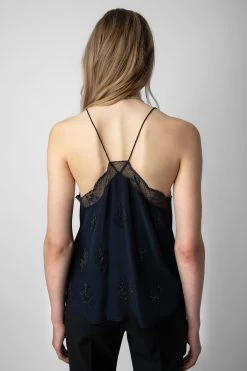 Zadig & Voltaire Christy Diamanté Silk Camisole Encre -Modern Fashion Shop WWCR00224 ENCRE 5