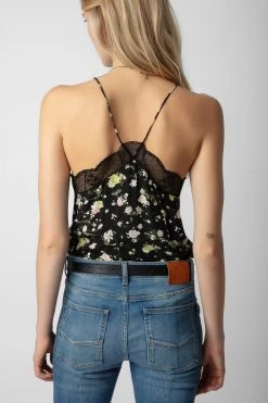 Zadig & Voltaire Christy Soft Crinkle Roses Camisole Black 10 Zadig & Voltaire Christy Soft Crinkle Roses Camisole Black -Modern Fashion Shop WWCR00238 NOIR 5 1