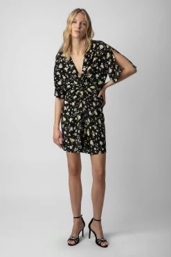 Zadig & Voltaire Rozom Soft Crinkle Roses Dress Black -Modern Fashion Shop WWDR01342 NOIR 3 1