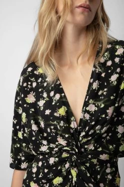 Zadig & Voltaire Rozom Soft Crinkle Roses Dress Black -Modern Fashion Shop WWDR01342 NOIR 4 1