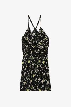 Zadig & Voltaire Randa Soft Crinkle Roses Dress Black -Modern Fashion Shop WWDR01344 NOIR 1