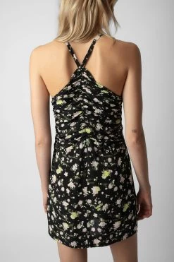 Zadig & Voltaire Randa Soft Crinkle Roses Dress Black -Modern Fashion Shop WWDR01344 NOIR 6 1