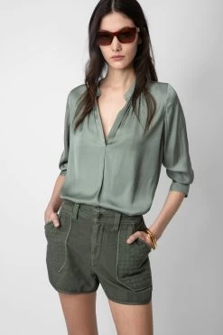 Zadig & Voltaire Tink Satin Blouse Treillis -Modern Fashion Shop WWSH00021 TREILLIS 3
