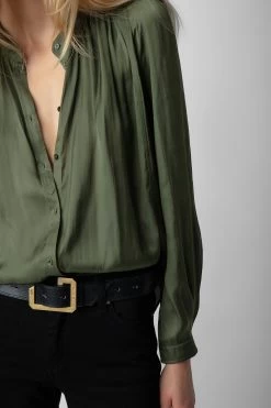 Zadig & Voltaire Tchin Satin Blouse Used Kaki -Modern Fashion Shop WWSH00519 USED KAKI 4