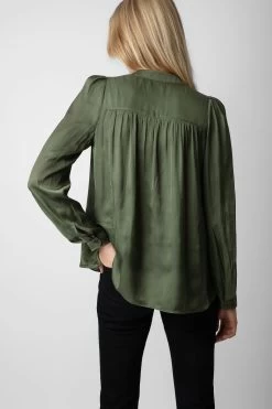 Zadig & Voltaire Tchin Satin Blouse Used Kaki -Modern Fashion Shop WWSH00519 USED KAKI 5