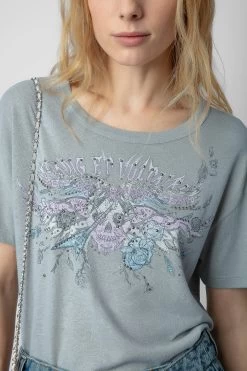 Zadig & Voltaire Marta Concert Diamanté T-shirt Oyster -Modern Fashion Shop jwts01645 oyster 4