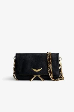 Zadig & Voltaire Rock Nano Grained Clutch Noir Gold