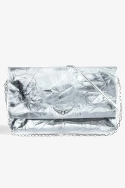 Zadig & Voltaire Rock Eternal XL Metallic Clutch Silver