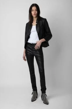 Zadig & Voltaire Phlame Crinkled Leather Pants Black