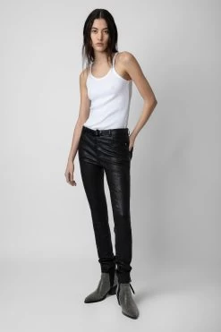 Zadig & Voltaire Phlame Crinkled Leather Pants Black -Modern Fashion Shop pwgcu1402f noir 4