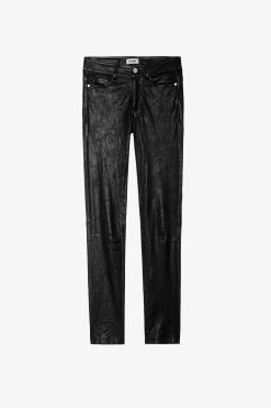 Zadig & Voltaire Phlame Crinkled Leather Pants Black -Modern Fashion Shop rwpa00003 noir