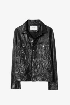 Zadig & Voltaire Base Crinkled Leather Jacket Black -Modern Fashion Shop skcu1406h noir