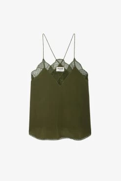 Zadig & Voltaire Christy Silk Camisole Dark Olive -Modern Fashion Shop wwcr00006 dark olive 1